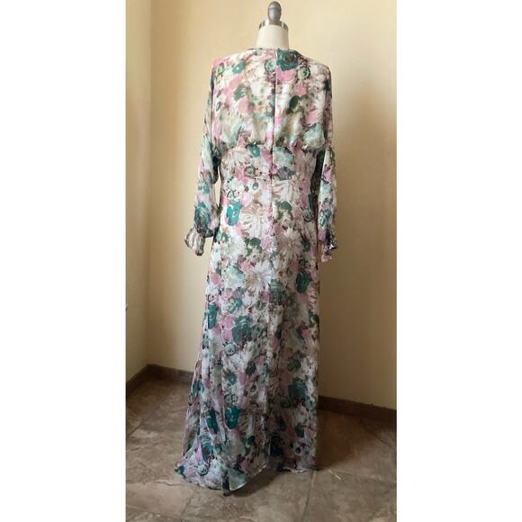 TS Three Seasons Women's Maxi Dress Size L Chiffon Floral Pink - Picture 4 of 10